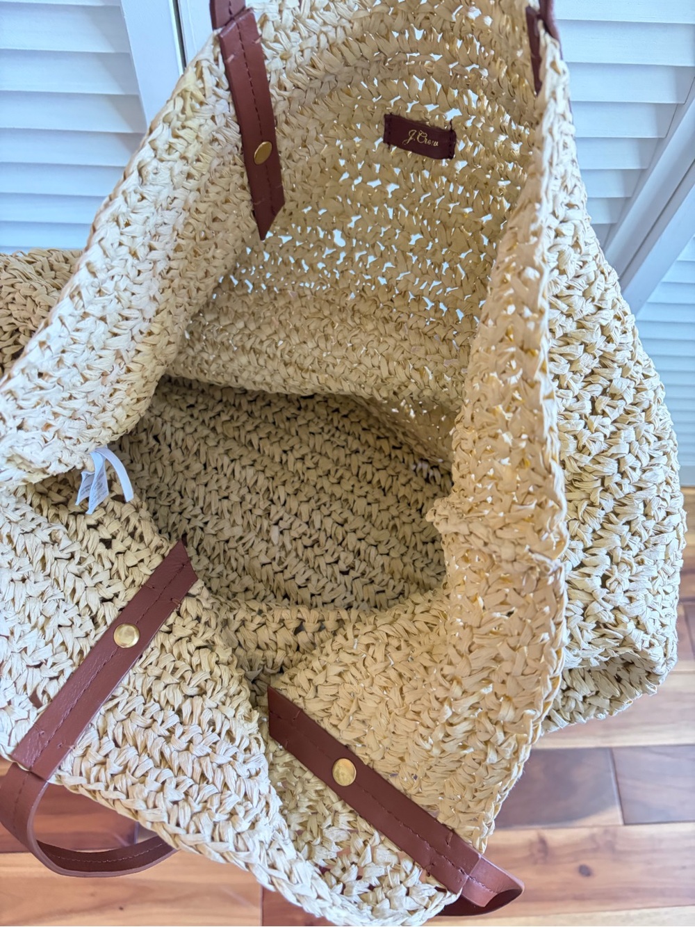 J. Crew Woven Market Tote with Brown Leather Straps - Picture 5 of 7